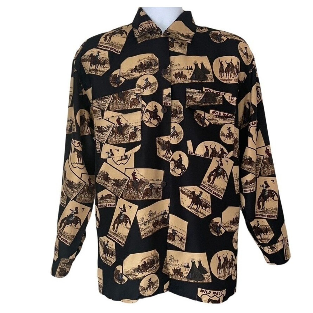 Vintage Kenneth Gordon 100% Silk Western Novelty Blouse - Picture 5 of 12